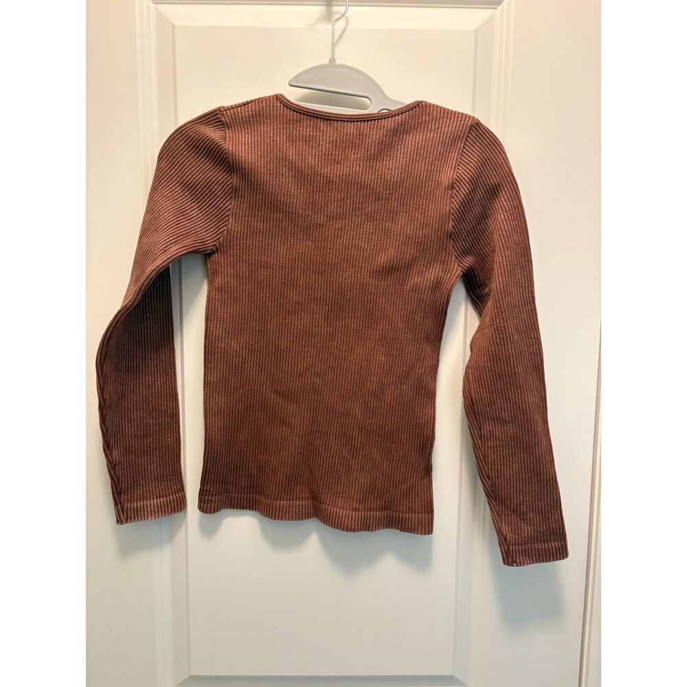 Bella Seamless Brown Ribbed Scoop Neck Long Sleeve Stretch Top Size S - Picture 5 of 5